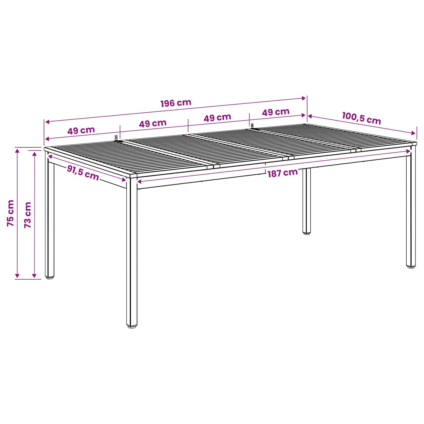 Hage middagsbord Hvit og svart 196 x 100,5 x 75 cm