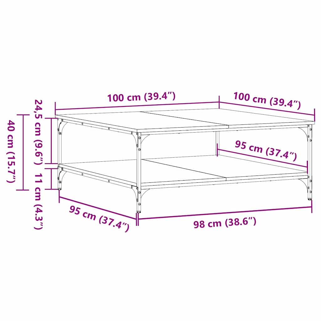 Kaffebord Svart eik 100 x 100 x 40 cm Konstruert tre