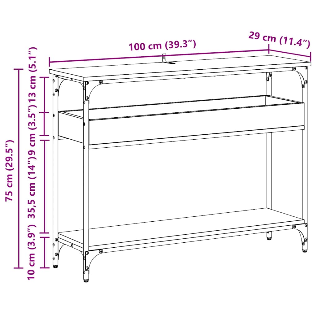 Konsollbord Gammelt tre 100 x 29 x 75 cm Konstruert tre