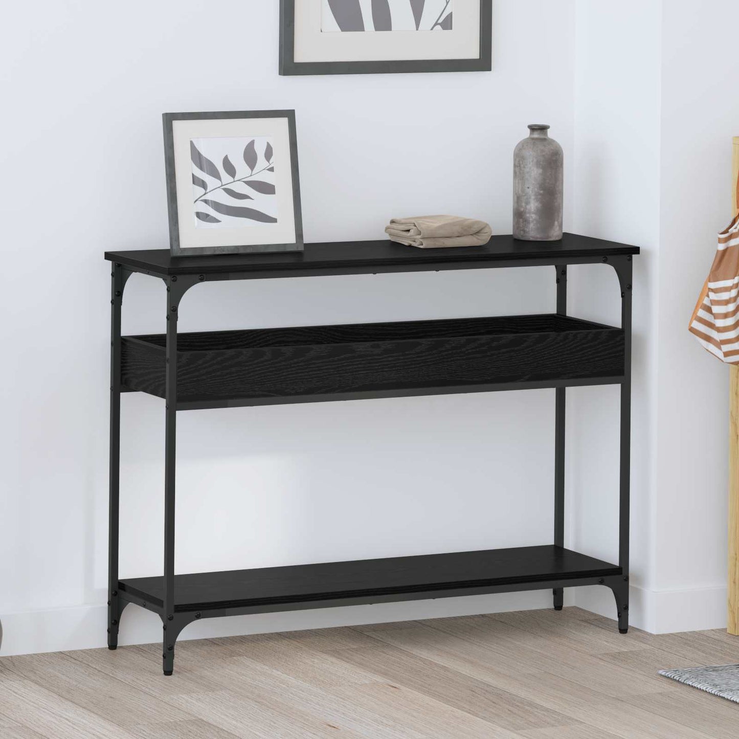 Konsollbord med hylle Svart eik 100 x 29 x 75 cm Konstruert tre
