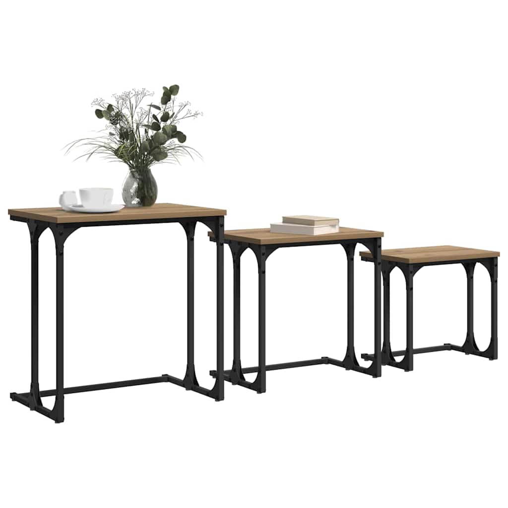 Kaffebord med Nesting 3 pcs artisan eik Konstruert tre