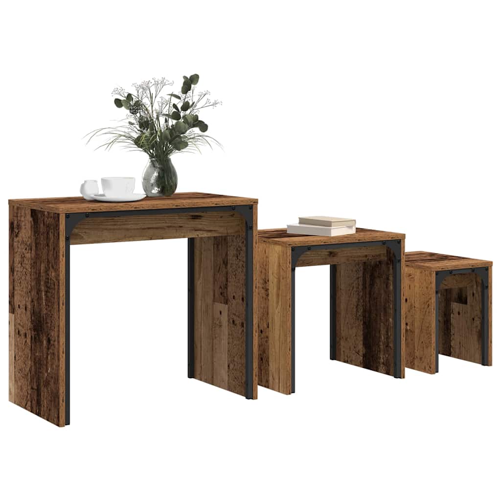 Kaffebord 3 pcs Gammelt tre Konstruert tre