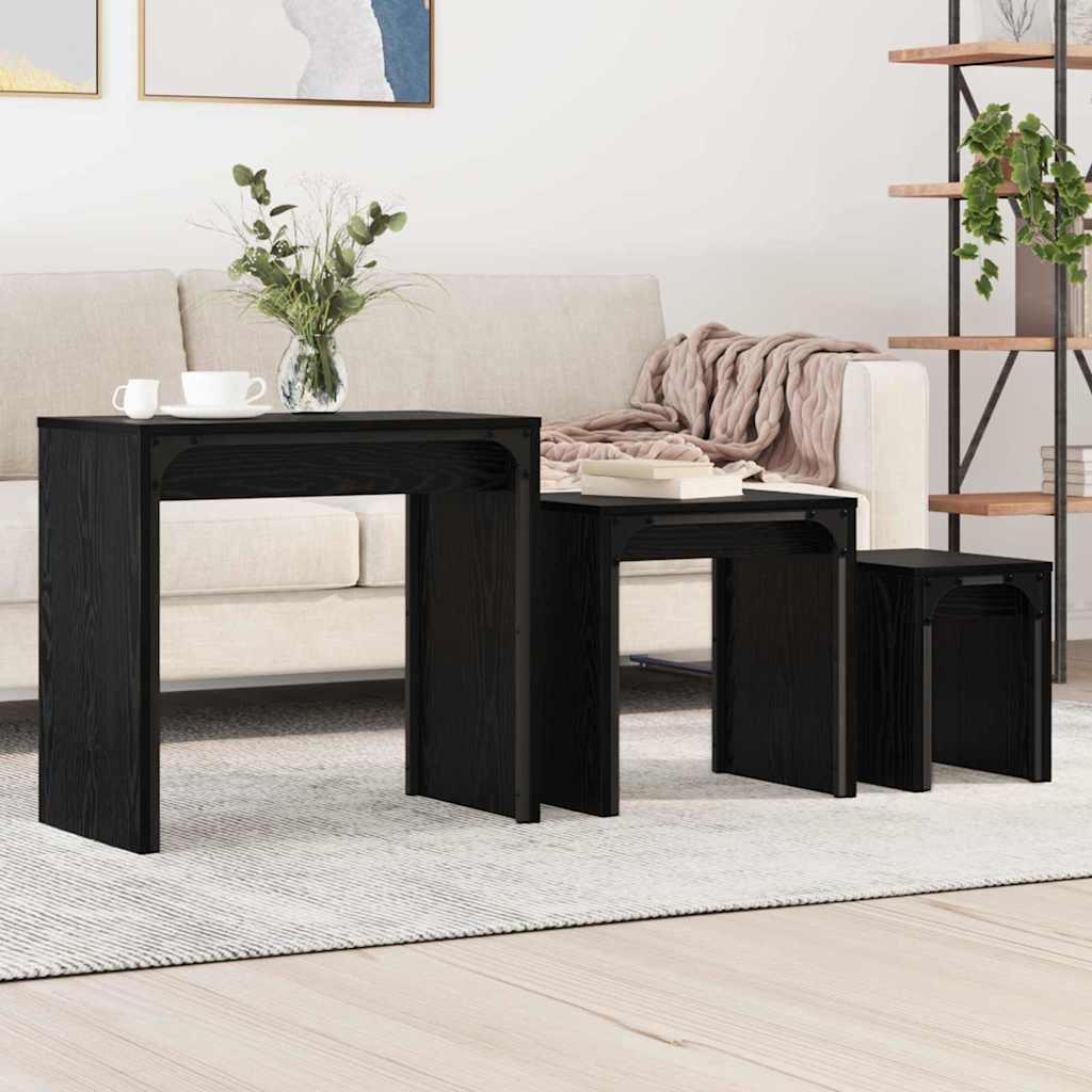 Kaffebord 3 pcs Svart Eik Konstruert tre