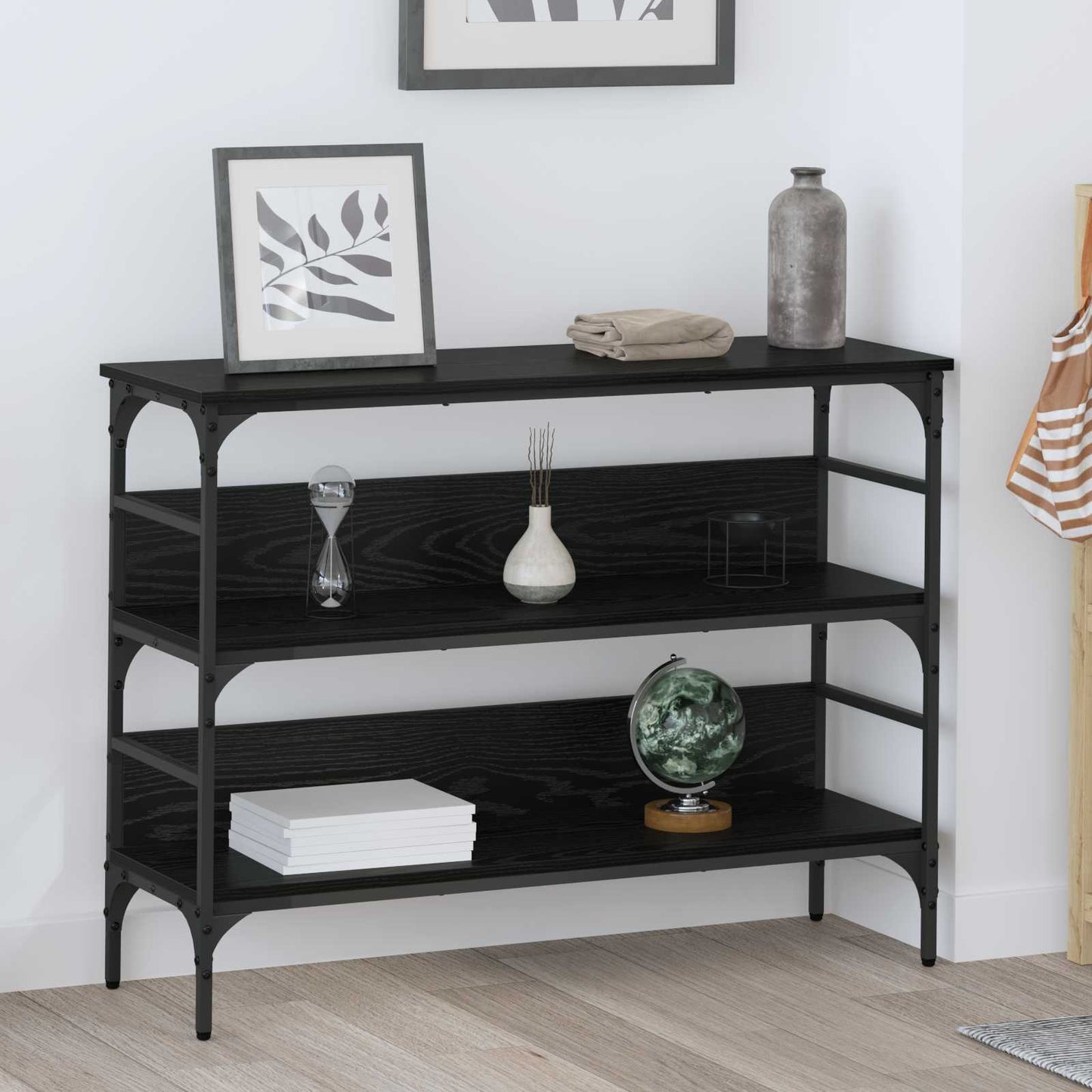Konsollbord med hylle Svart eik 100 x 32 x 75 cm Konstruert tre