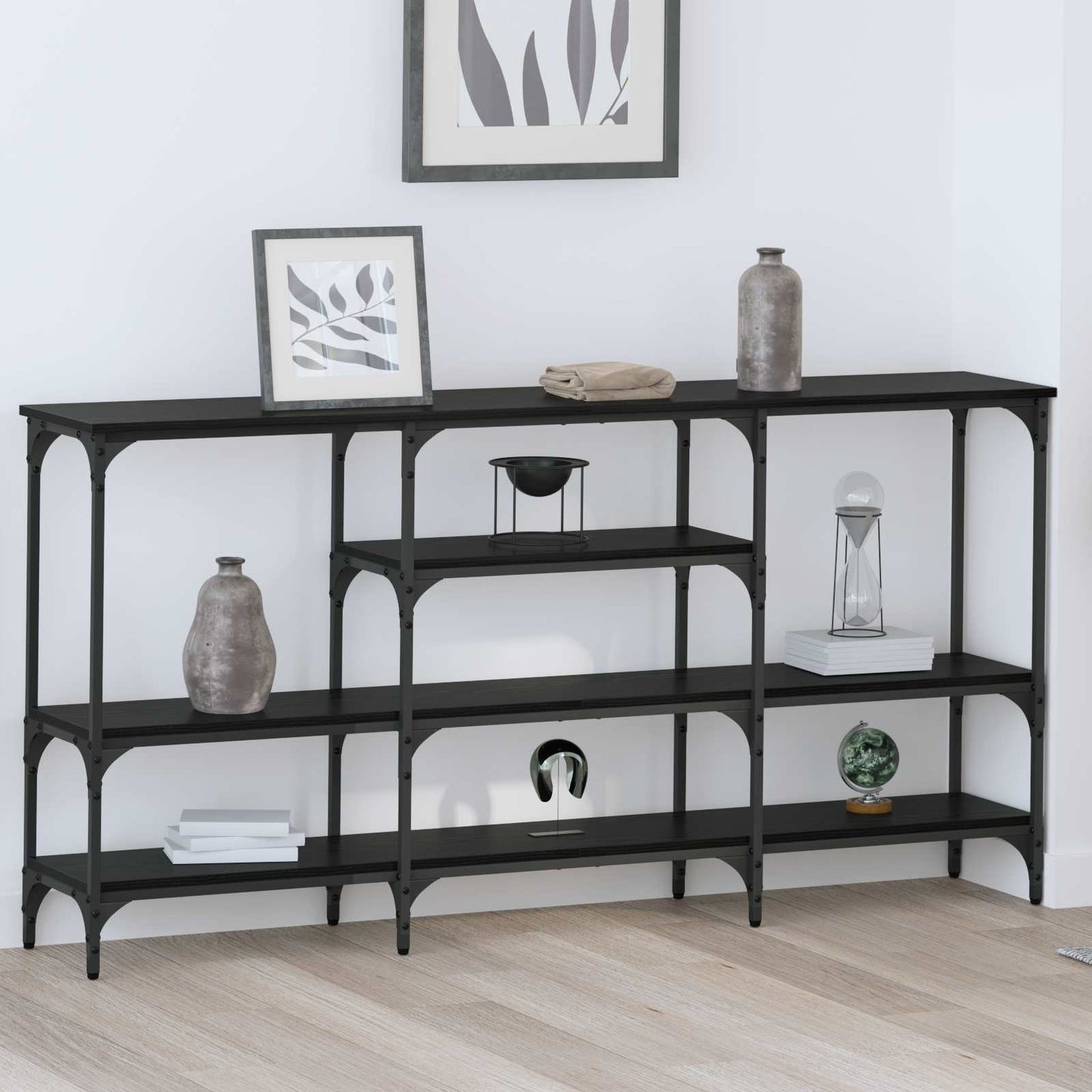 Konsollbord med hylle Svart eik 160 x 29 x 80 cm Konstruert tre