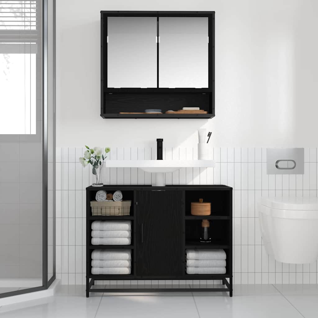 Vegghylle med hylle Veggmontert Svart Eik 65 x 20 x 60 cm