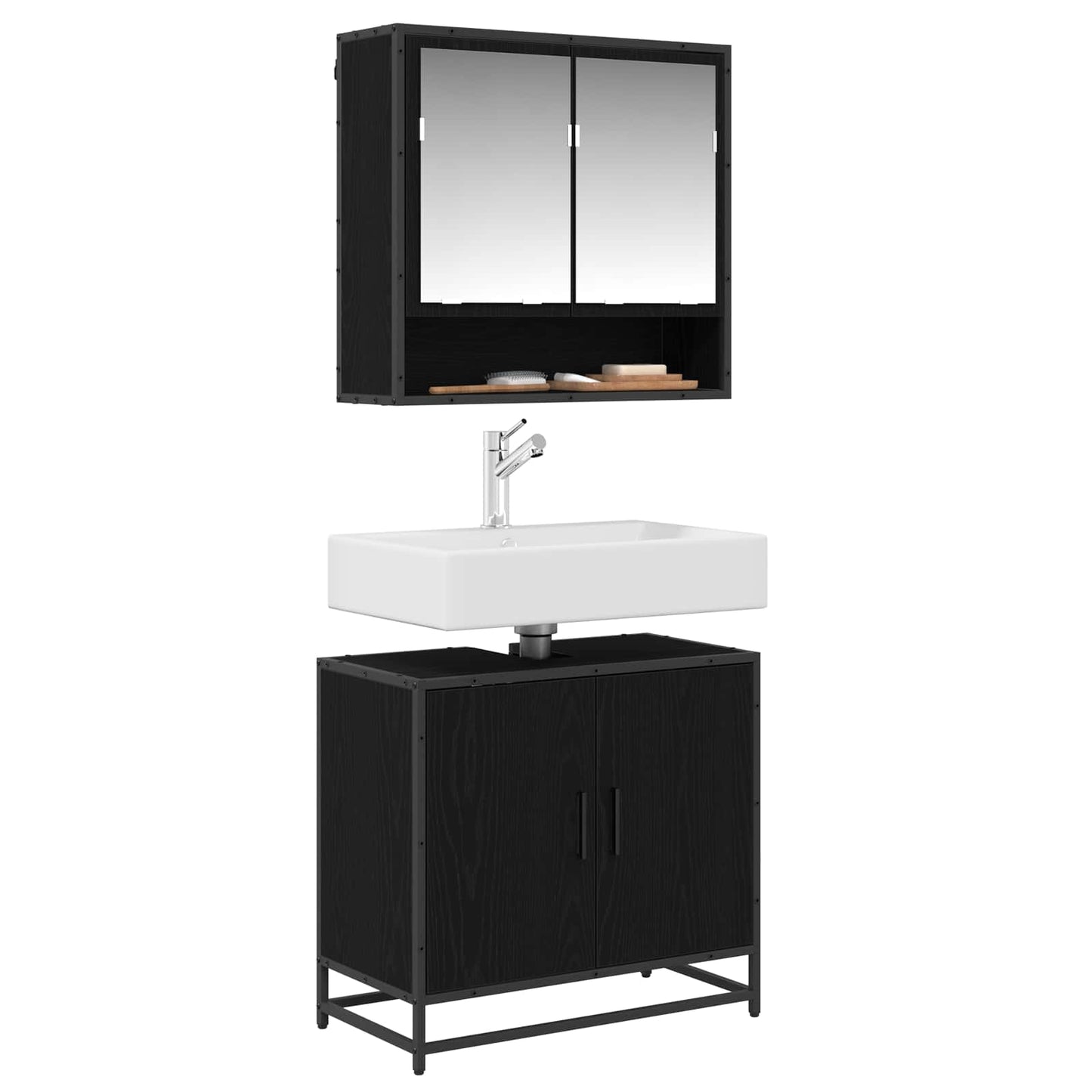 Baderomsvaskeskap Svart Eik 65 x 33 x 60 cm Konstruert tre
