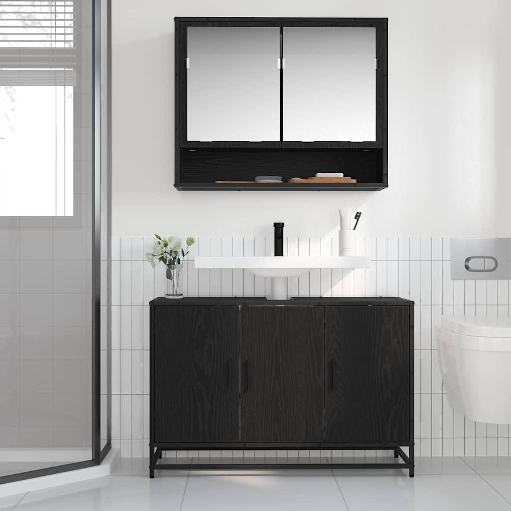 Baderomsskap med dør Svart Eik 90 x 33 x 60 cm Konstruert tre