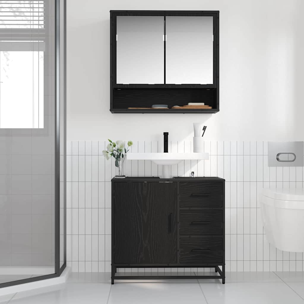 Baderomsskap med skuff Svart Eik 65 x 33 x 60 cm Konstruert tre