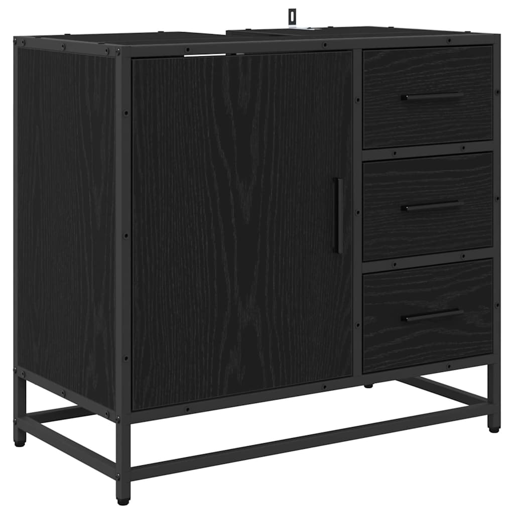Baderomsskap med skuff Svart Eik 65 x 33 x 60 cm Konstruert tre