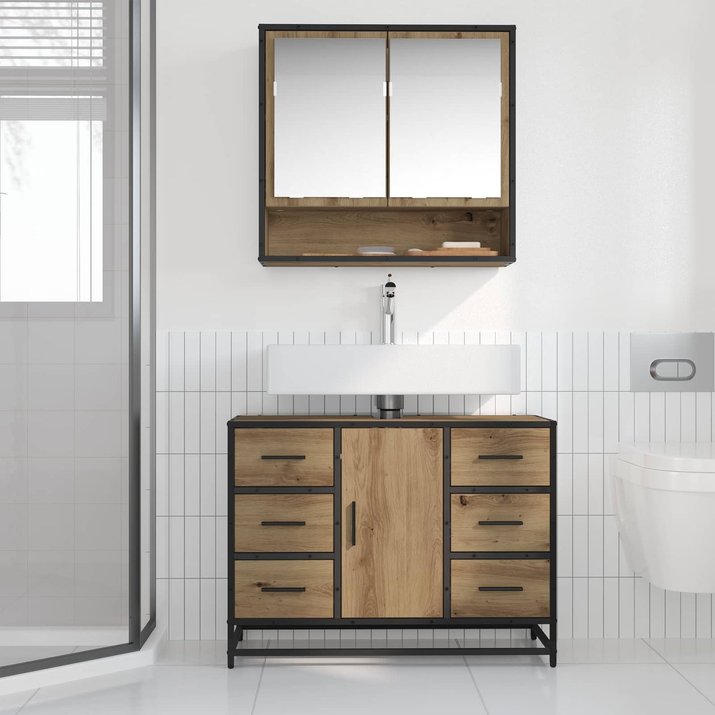 Baderomsskap Artisan Eik 80 x 33 x 60 cm Konstruert tre