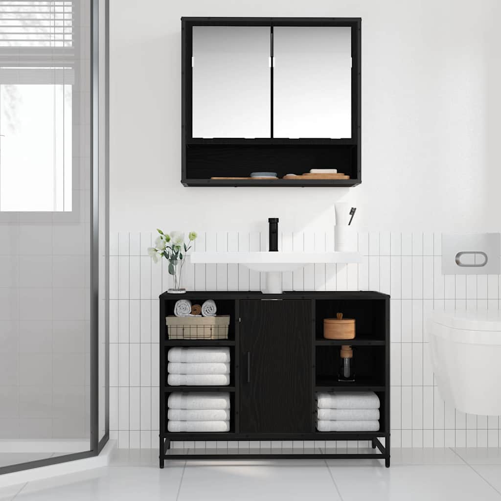 Baderomsskap med hylle Svart Eik 80 x 33 x 60 cm Konstruert tre