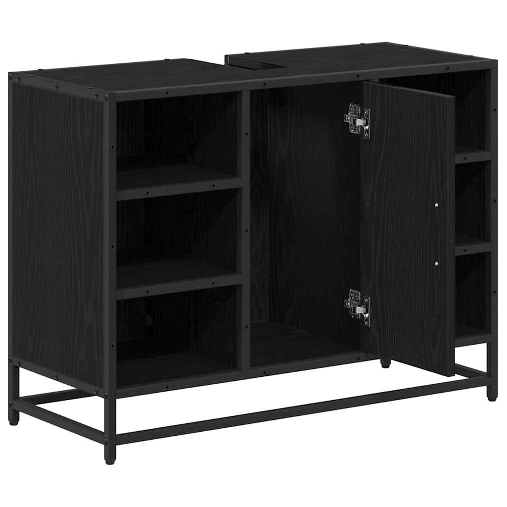 Baderomsskap med hylle Svart Eik 80 x 33 x 60 cm Konstruert tre