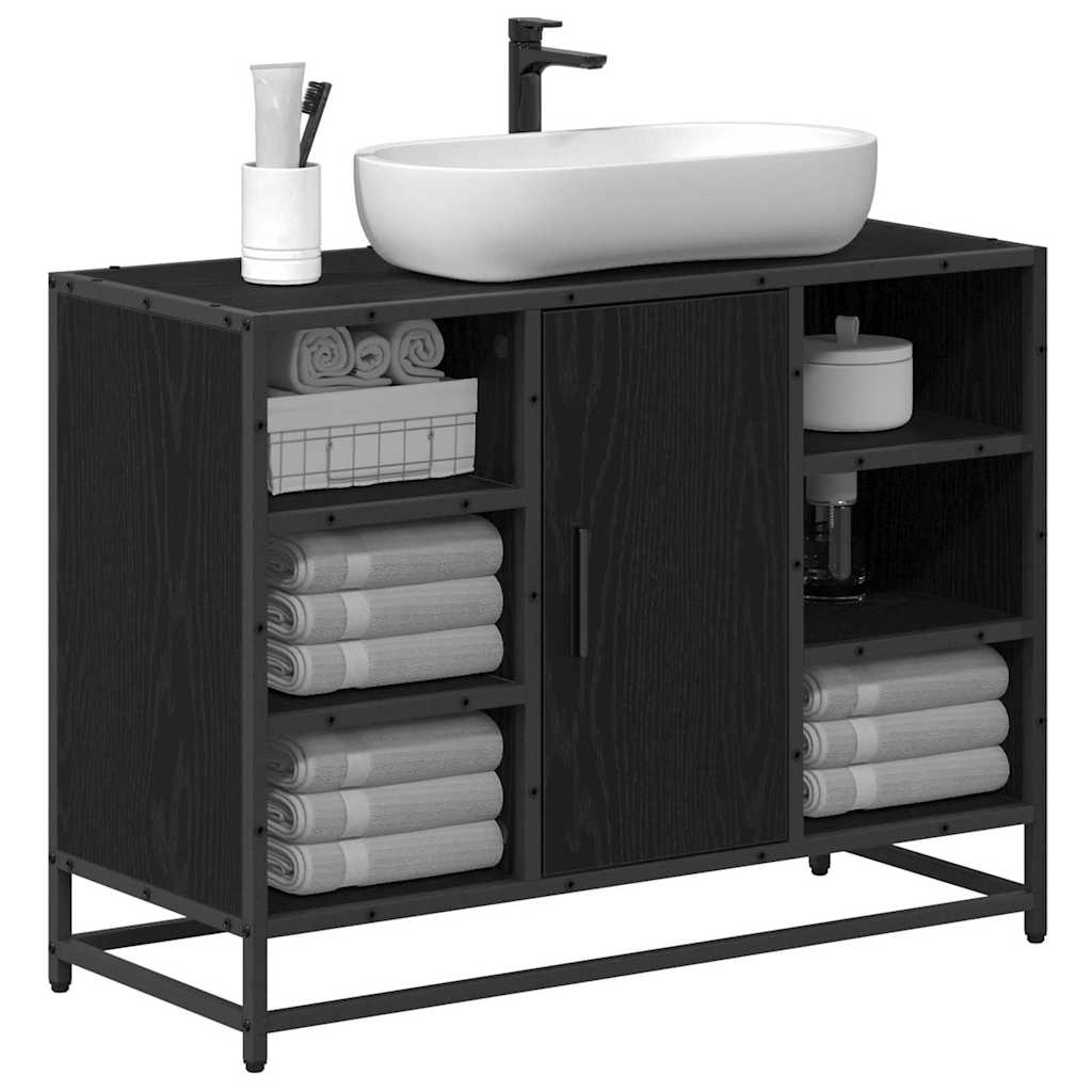 Baderomsskap med hylle Svart Eik 80 x 33 x 60 cm Konstruert tre