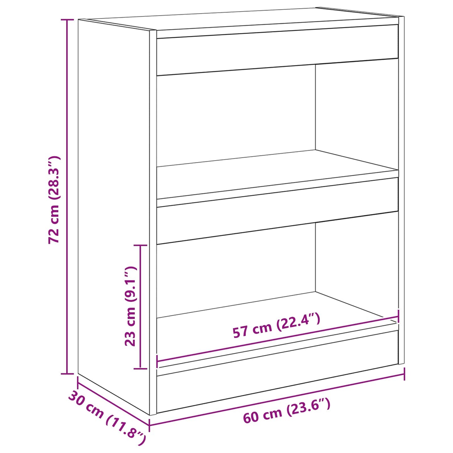Bokskap Svart Eik 60 x 30 x 72 cm Konstruert tre