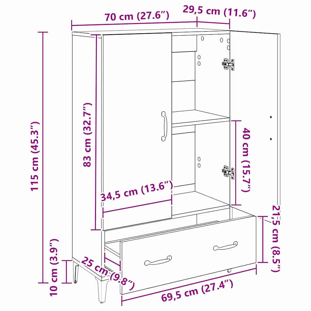 Høyskap Svart Eik 70 x 31 x 115 cm Ingeniørtre og jern