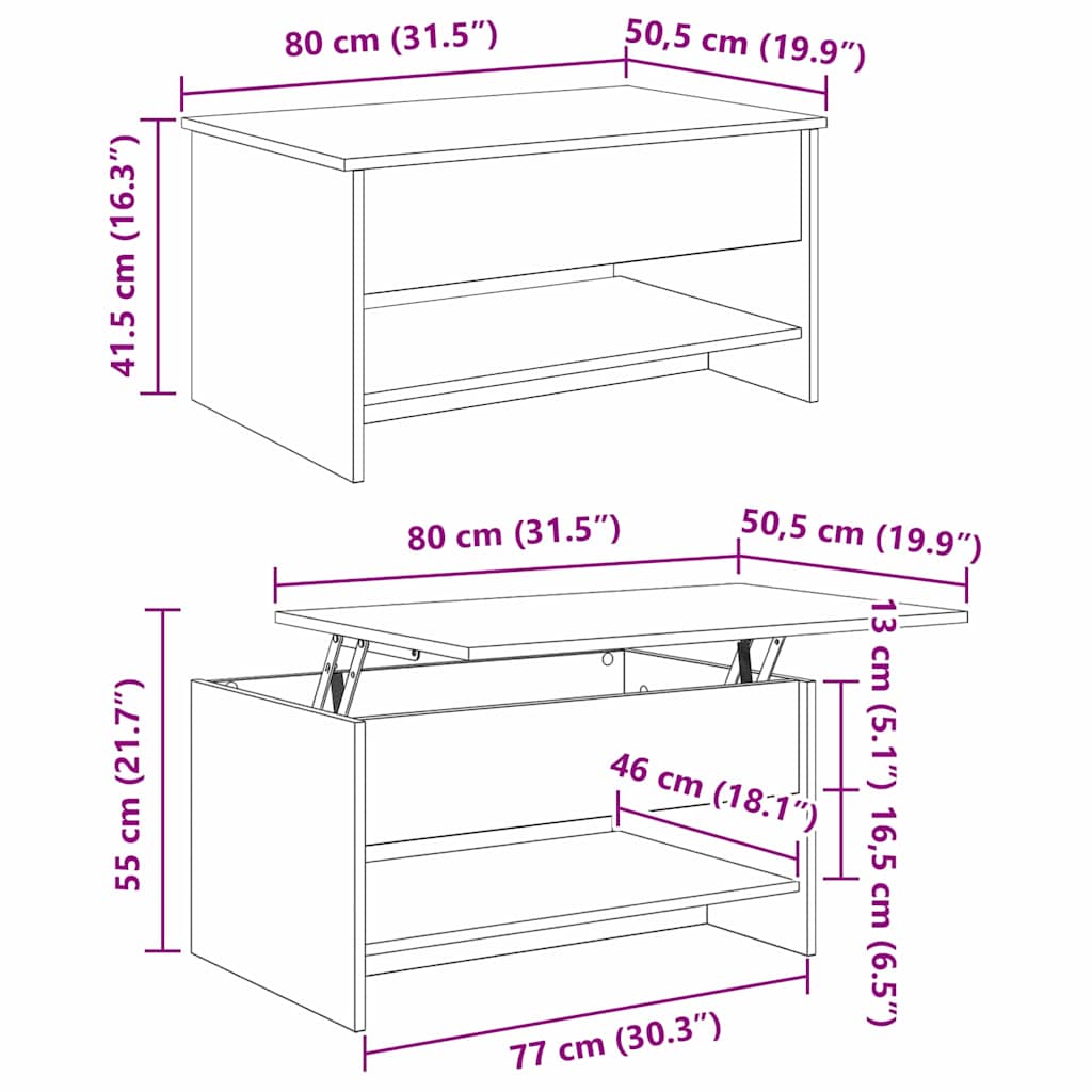 Kaffebord Artisan Eik 80 x 50,5 x 41,5 cm Konstruert tre