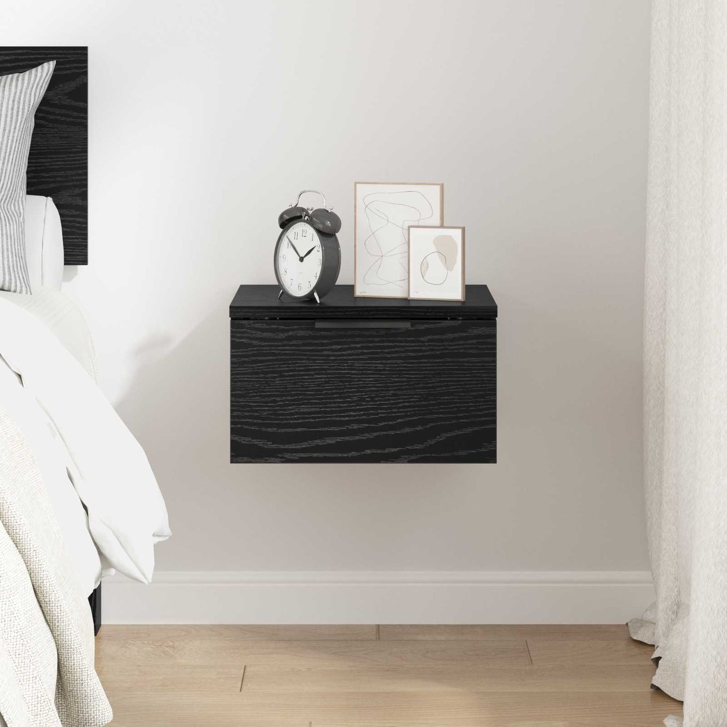 Nattbordskap med skuff Svart Eik 34 x 30 x 20 cm Konstruert tre