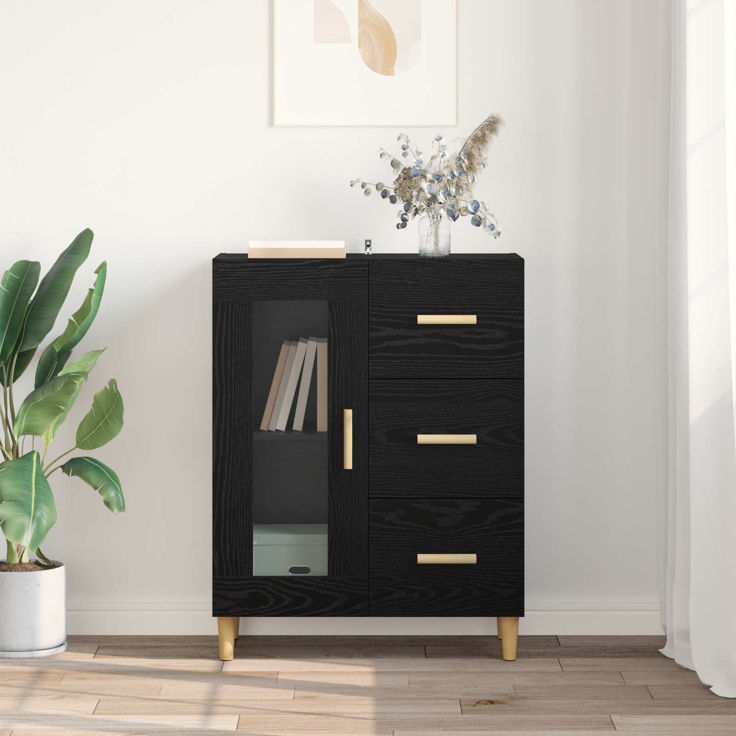 Serviesskap Svart Eik 69,5 x 34 x 90 cm Konstruert tre