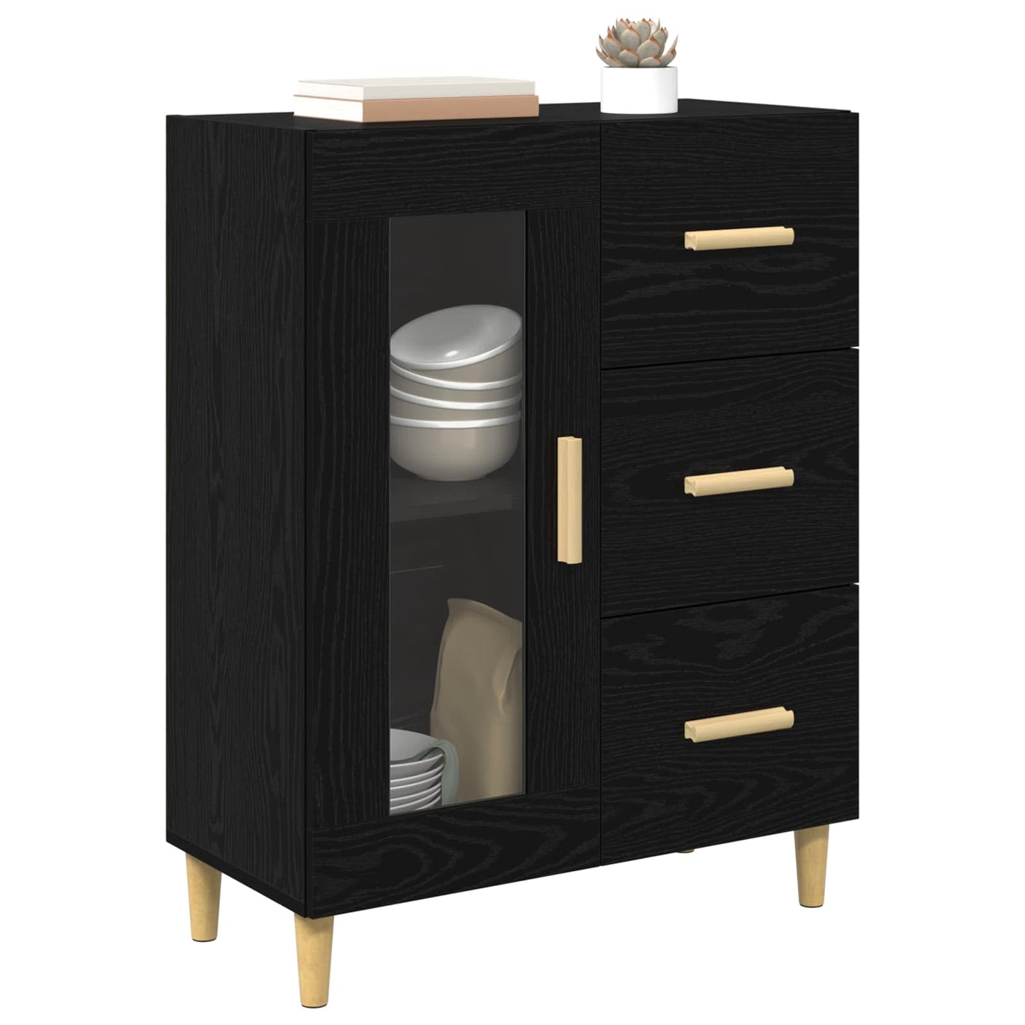 Serviesskap Svart Eik 69,5 x 34 x 90 cm Konstruert tre