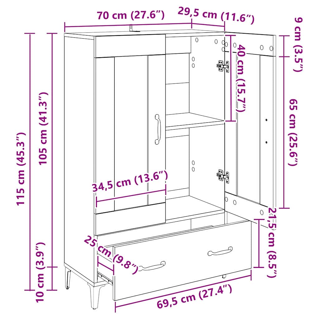Høyskap Gamle tre 70 x 31 x 115 cm Ingeniørtre og jern