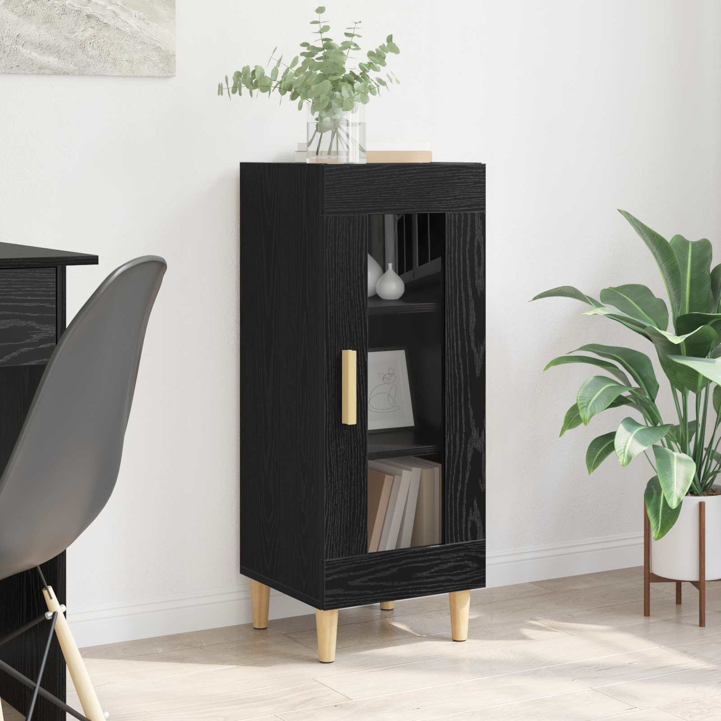 Serviesskap Svart Eik 34,5 x 32,5 x 90 cm Konstruert tre