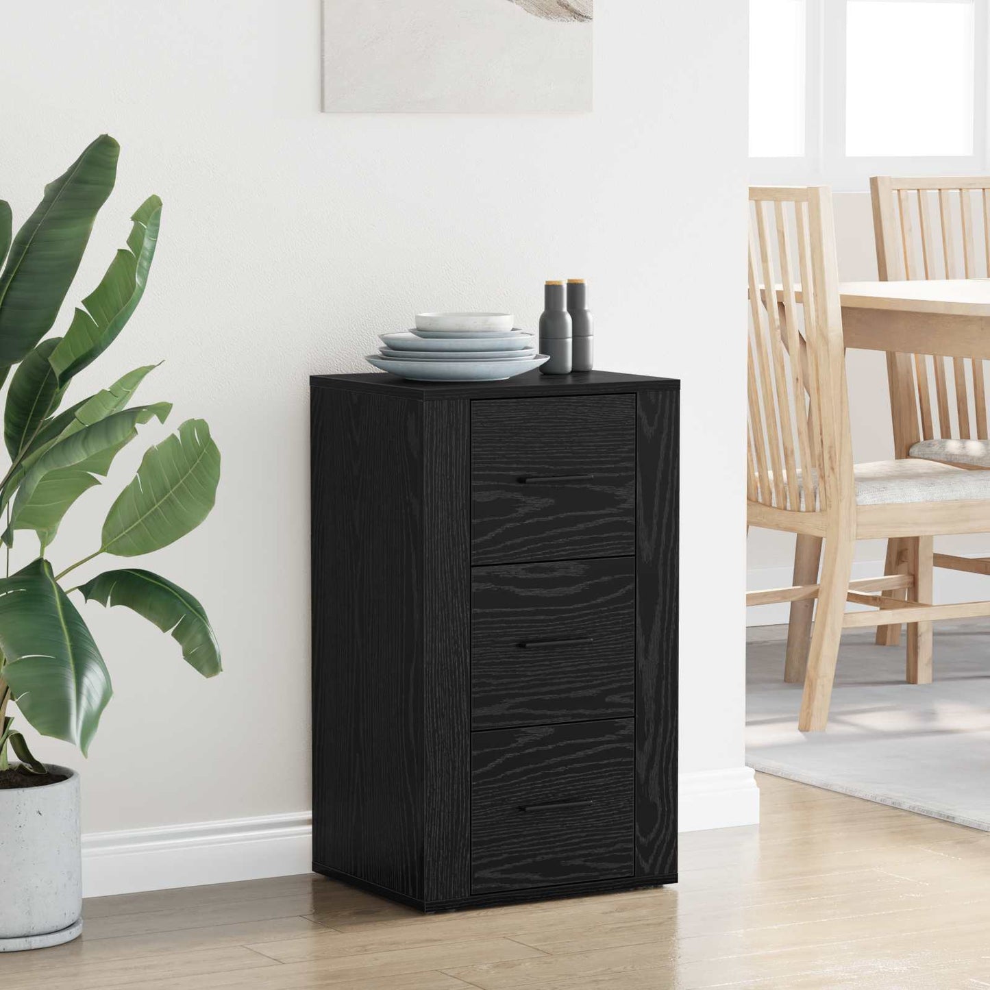 Serviesskap med skuff Svart Eik 40 x 33 x 70 cm Konstruert tre