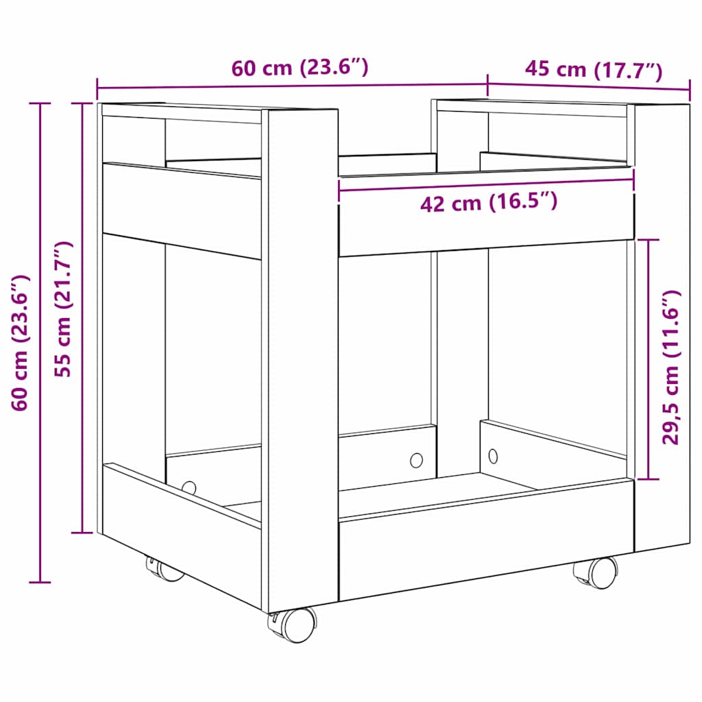 Skrivebordvogn Svart Eik 60 x 45 x 60 cm Konstruert tre