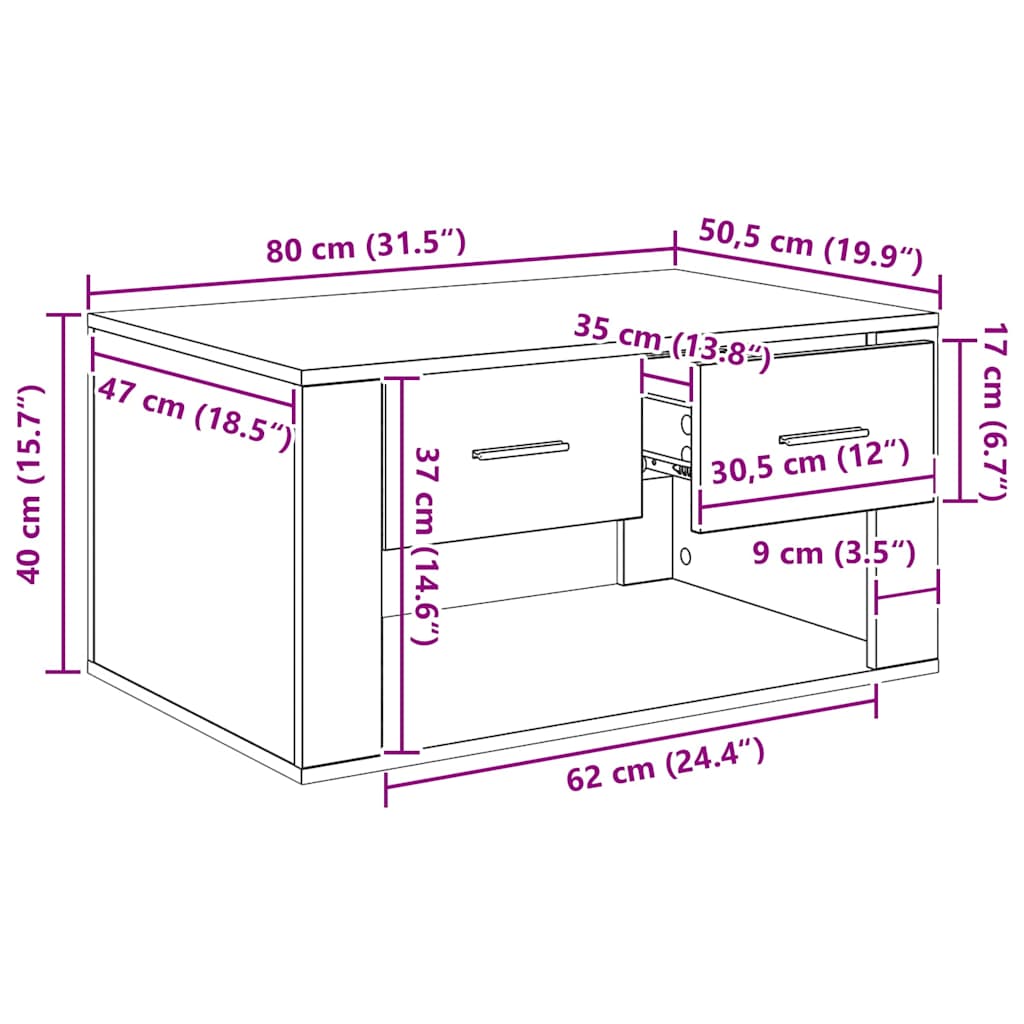 Kaffebord med skuff Svart Eik 80 x 50 x 40 cm Konstruert tre
