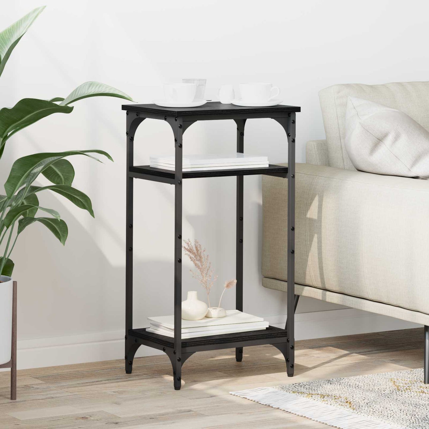 Sidetabell med hylle Svart Eik 40 x 30 x 75 cm Konstruert tre
