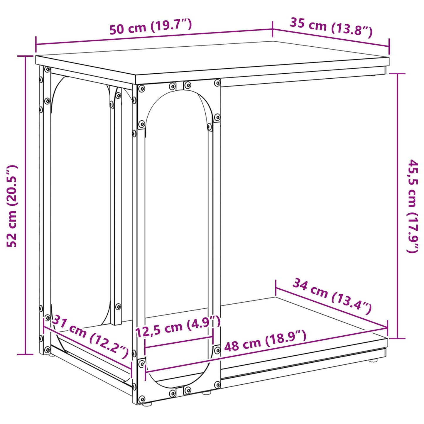 Sidetabell med hylle Artisan Eik 50 x 35 x 52 cm Konstruert tre