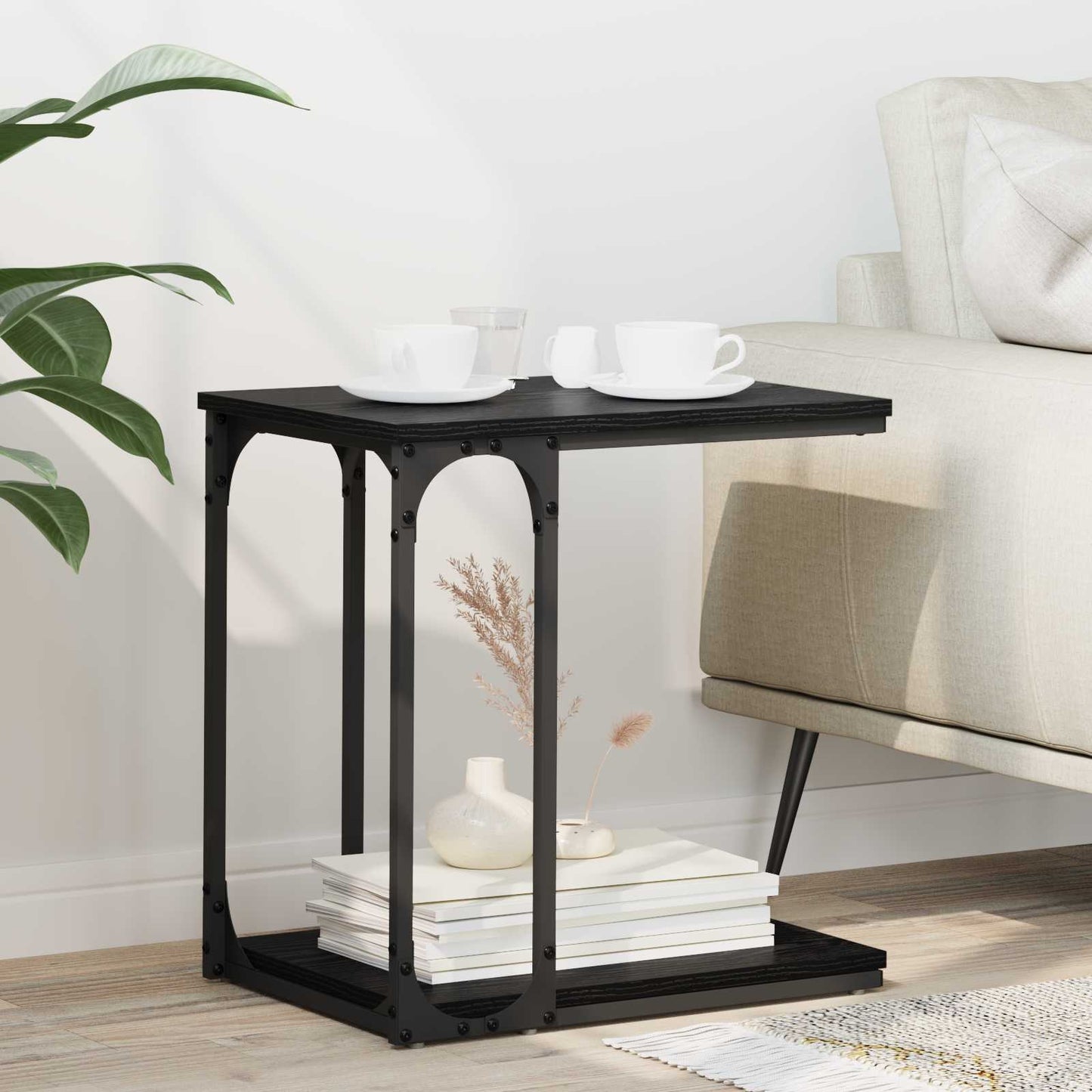 Sidetabell med hylle Svart Eik 50 x 35 x 52 cm Konstruert tre