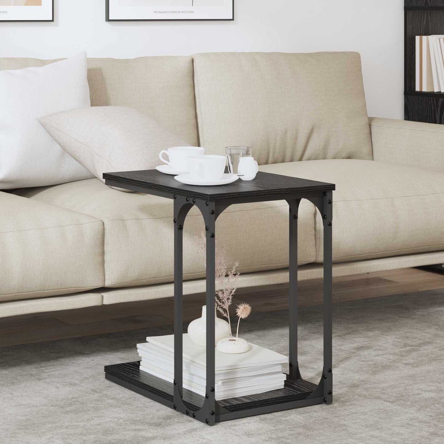 Sidetabell med hylle Svart Eik 50 x 35 x 52 cm Konstruert tre