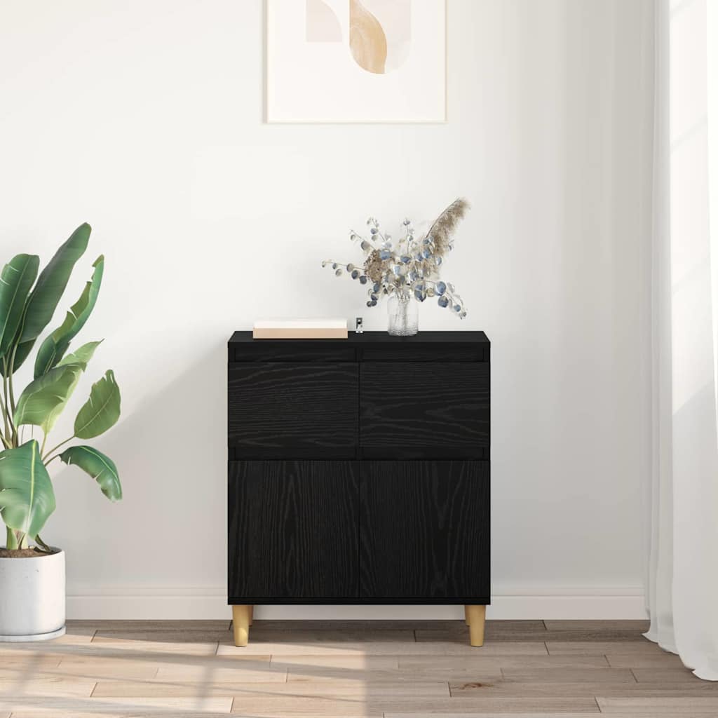 Serviesskap med skuff Svart Eik 60 x 35 x 70 cm Konstruert tre