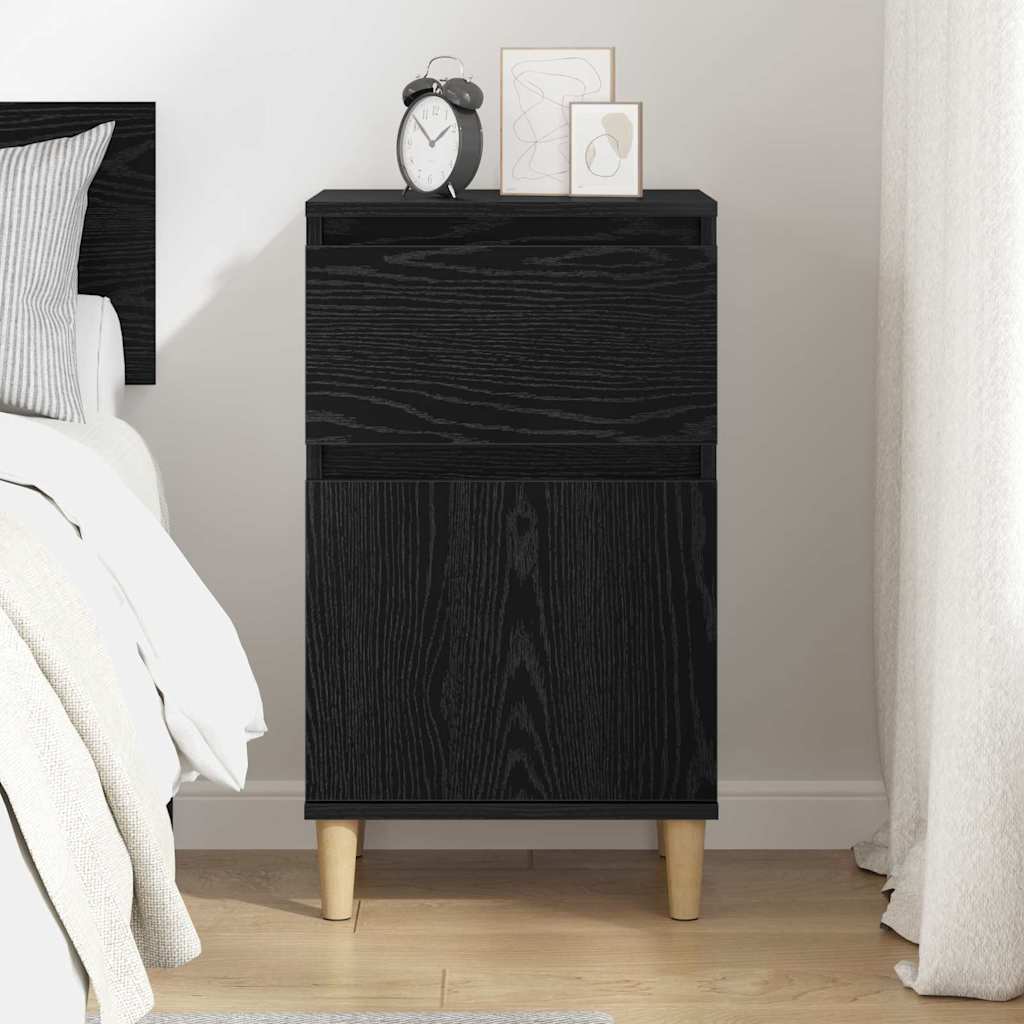 Nattbordskap med skuff Svart Eik 40 x 35 x 70 cm Konstruert tre