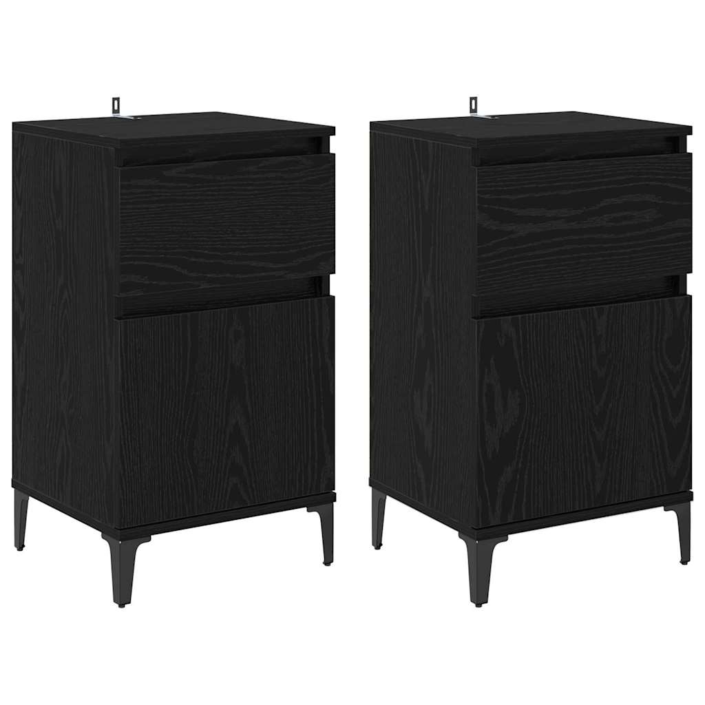 Nattbordskap 2 pcs Svart Eik 40 x 35 x 70 cm Konstruert tre