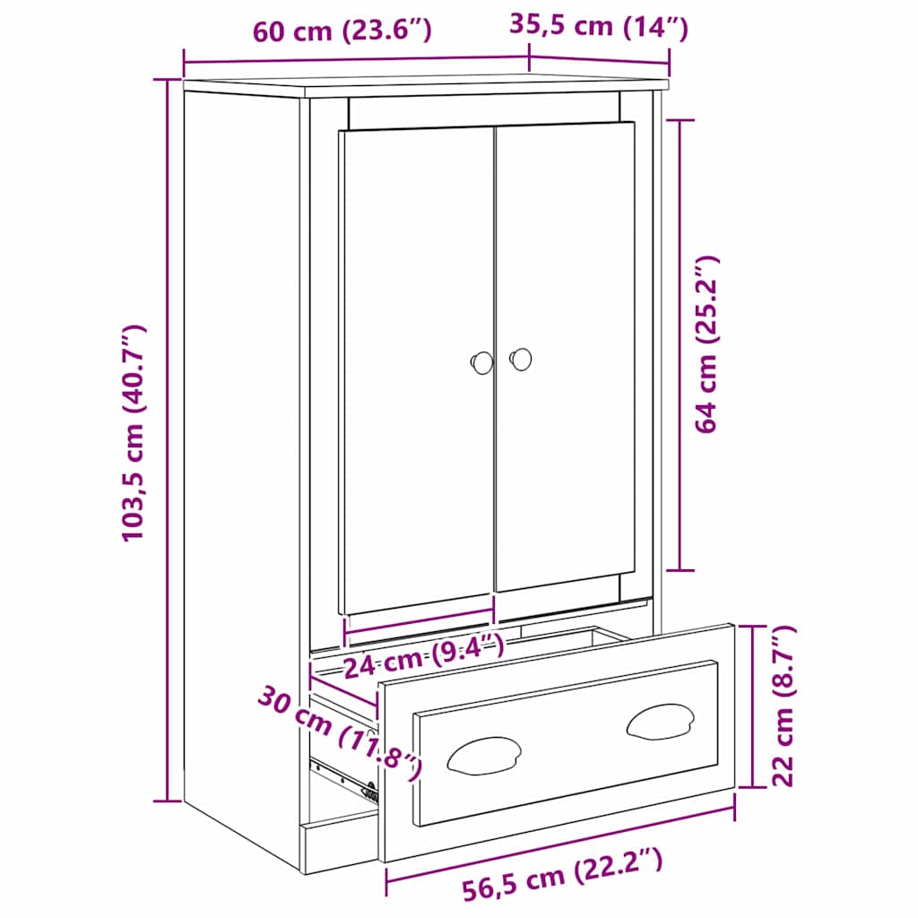 Høyskap Artisan Eik 60 x 35,5 x 103,5 cm Konstruert tre