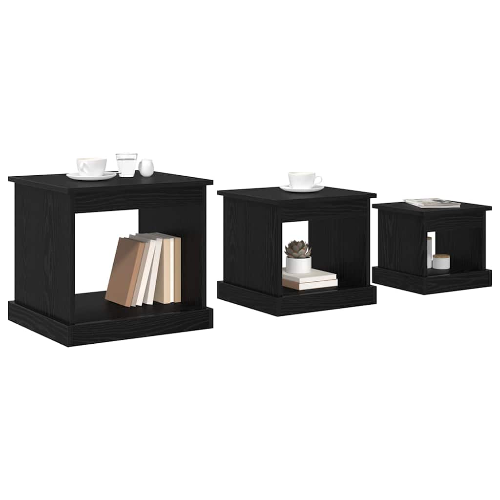 Kaffebord 3 pcs Svart Eik Konstruert tre