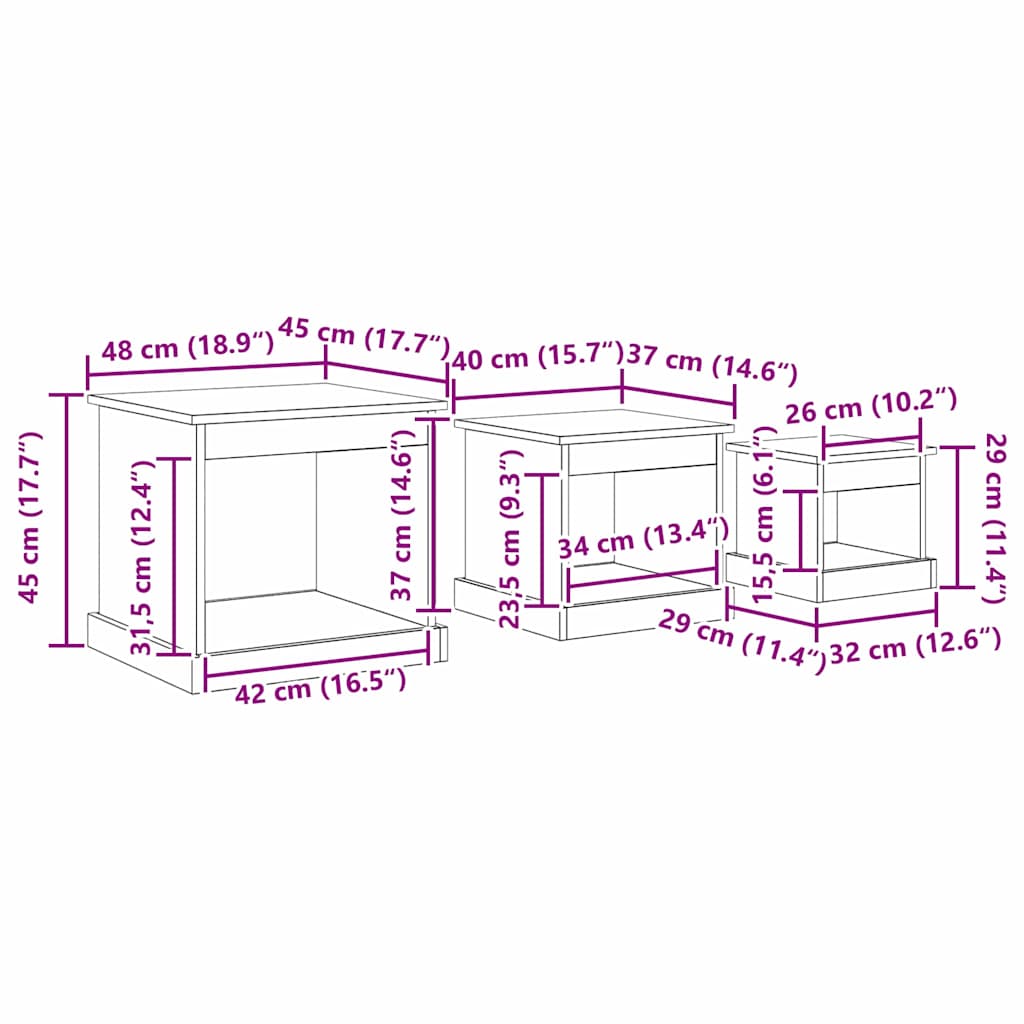 Kaffebord 3 pcs Svart Eik Konstruert tre