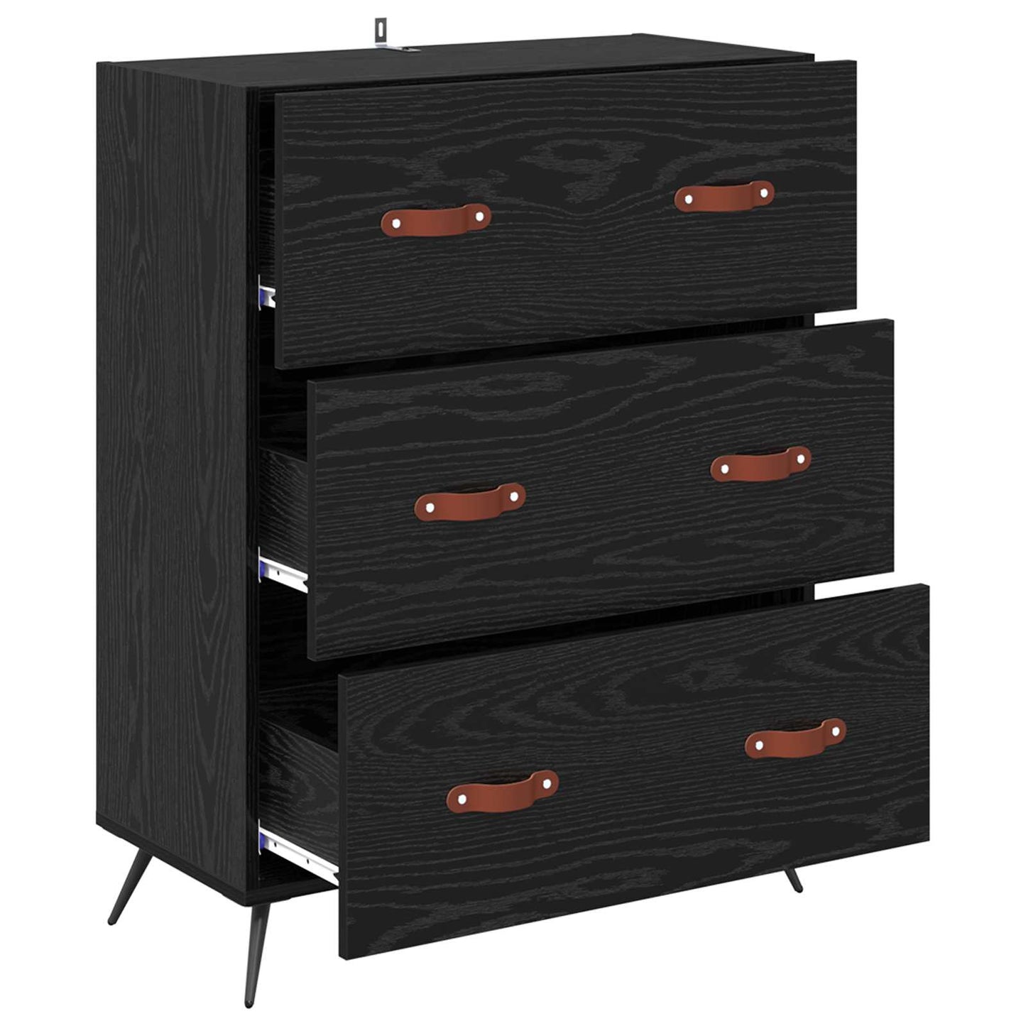 Kommode med skuff Svart Eik 69,5 x 34 x 90 cm Konstruert tre