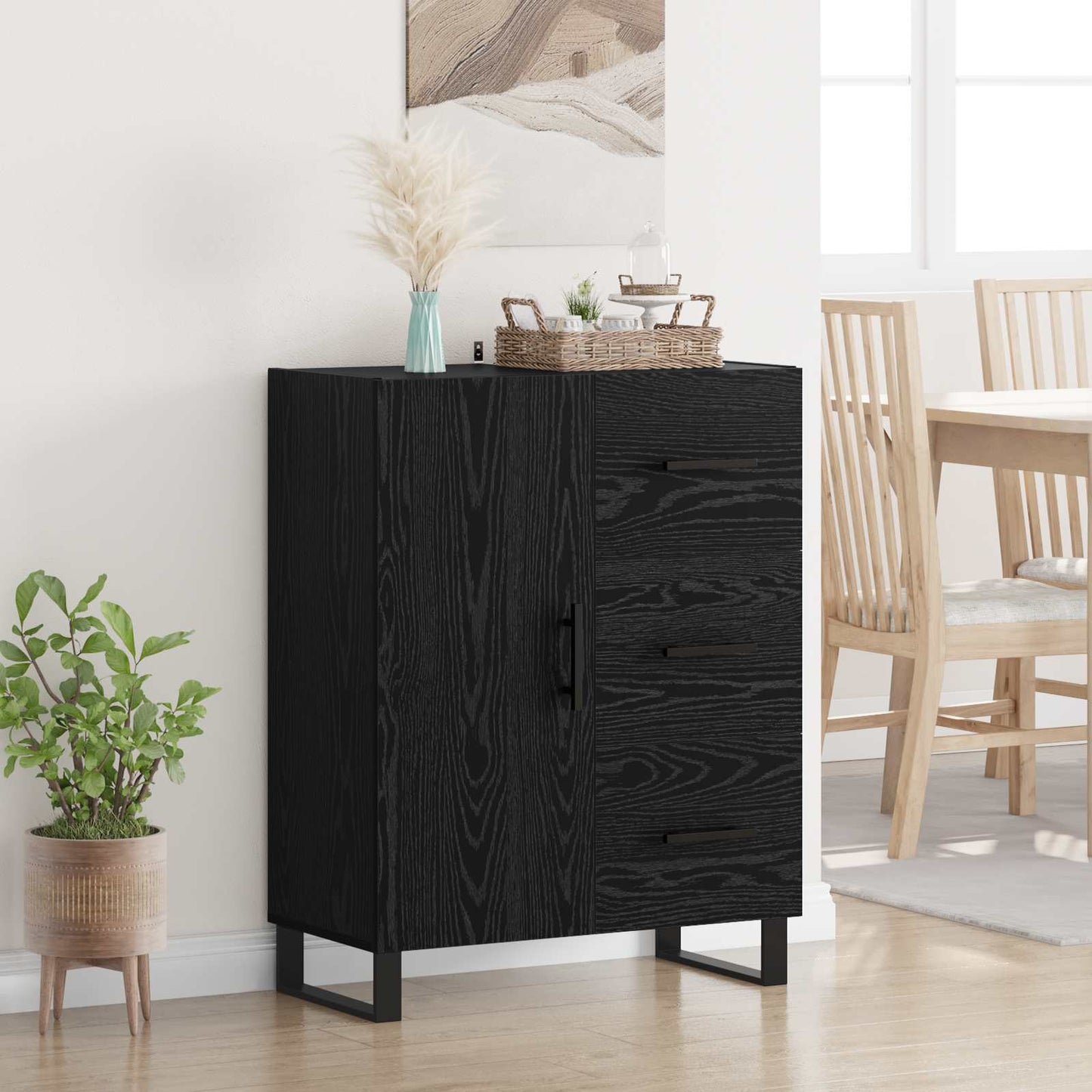 Serviesskap Svart Eik 69,5 x 34 x 90 cm Ingeniørtre og jern