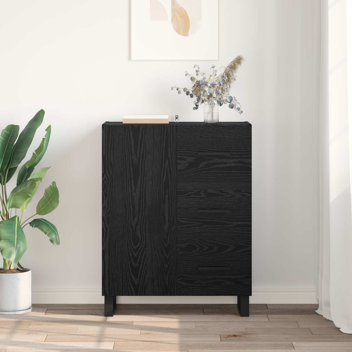 Serviesskap Svart Eik 69,5 x 34 x 90 cm Ingeniørtre og jern