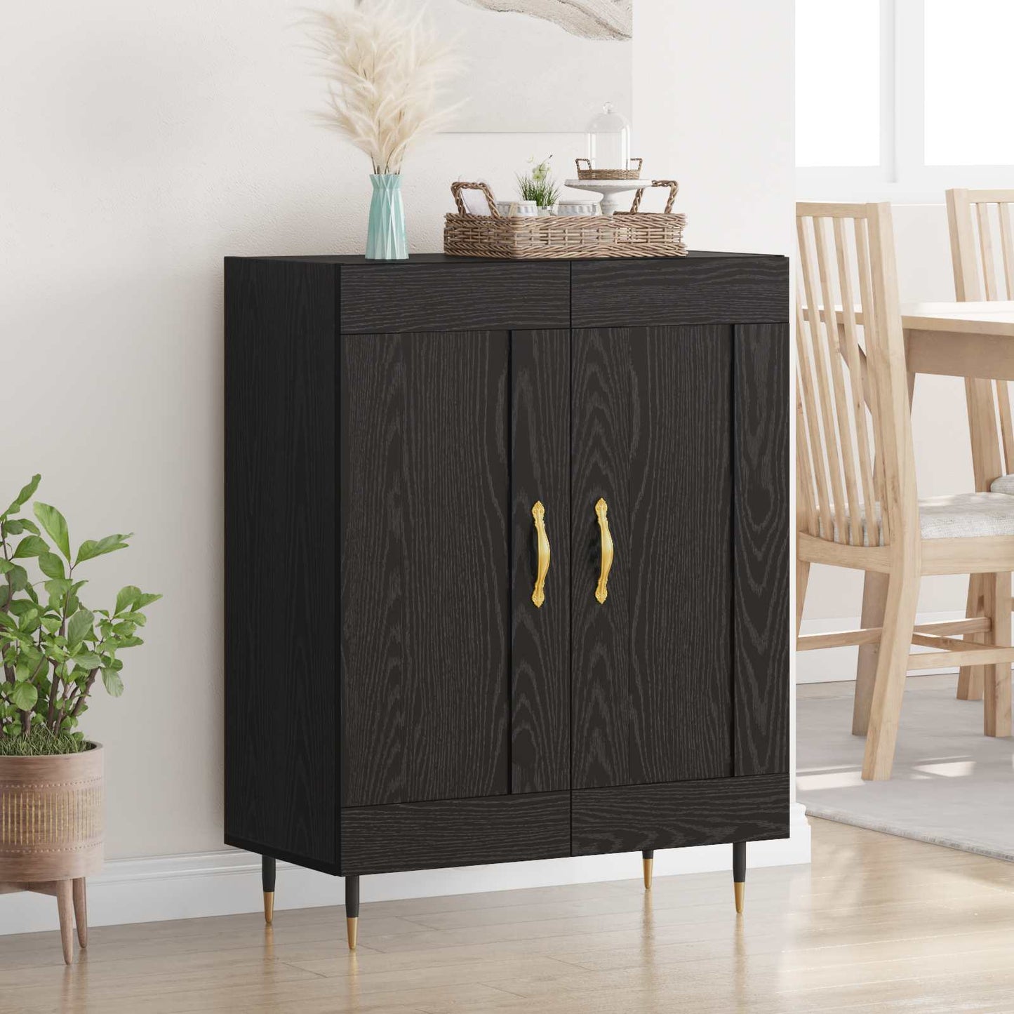 Serviesskap Svart Eik 69,5 x 34 x 90 cm Konstruert tre