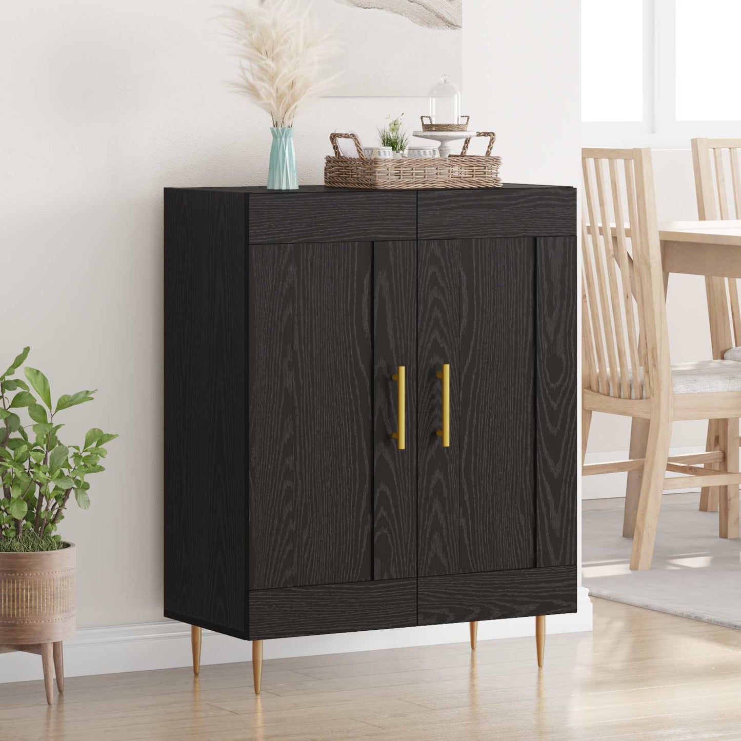 Serviesskap Svart Eik 69,5 x 34 x 90 cm Ingeniørtre og jern