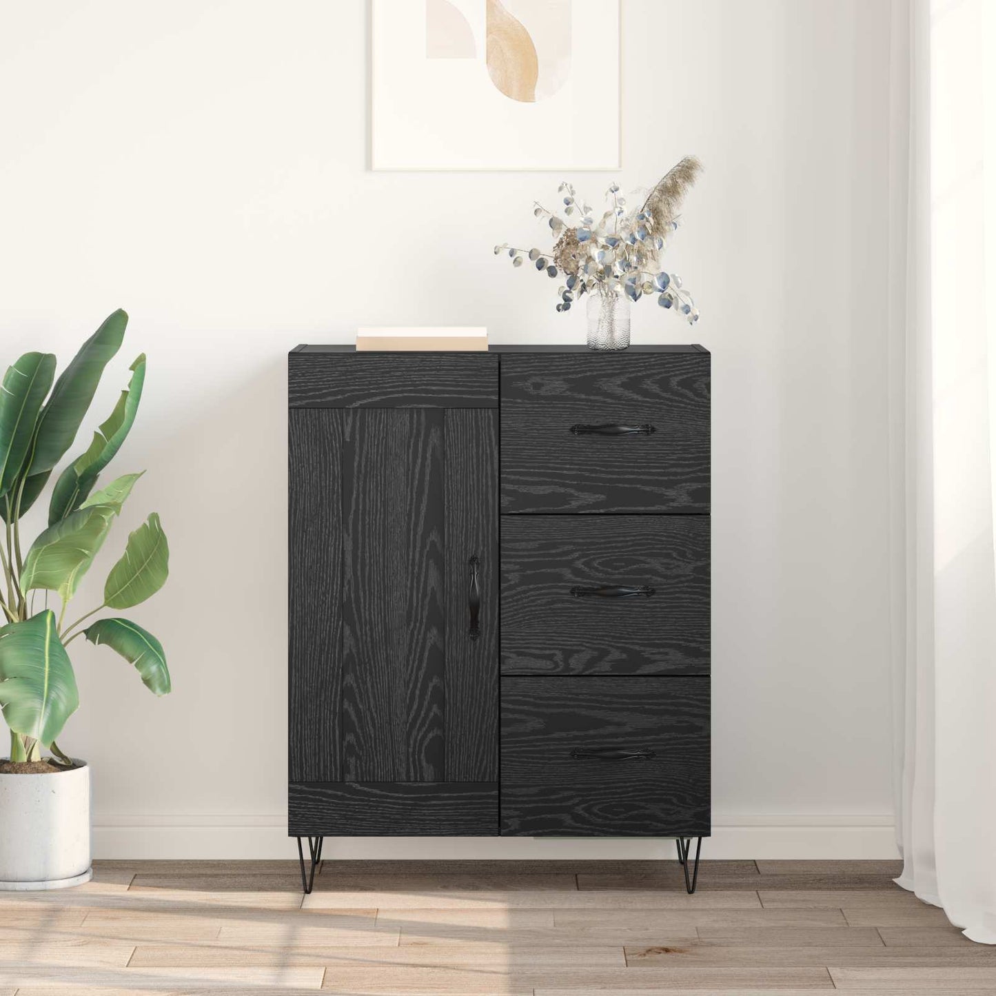 Serviesskap Svart Eik 69,5 x 34 x 90 cm Konstruert tre