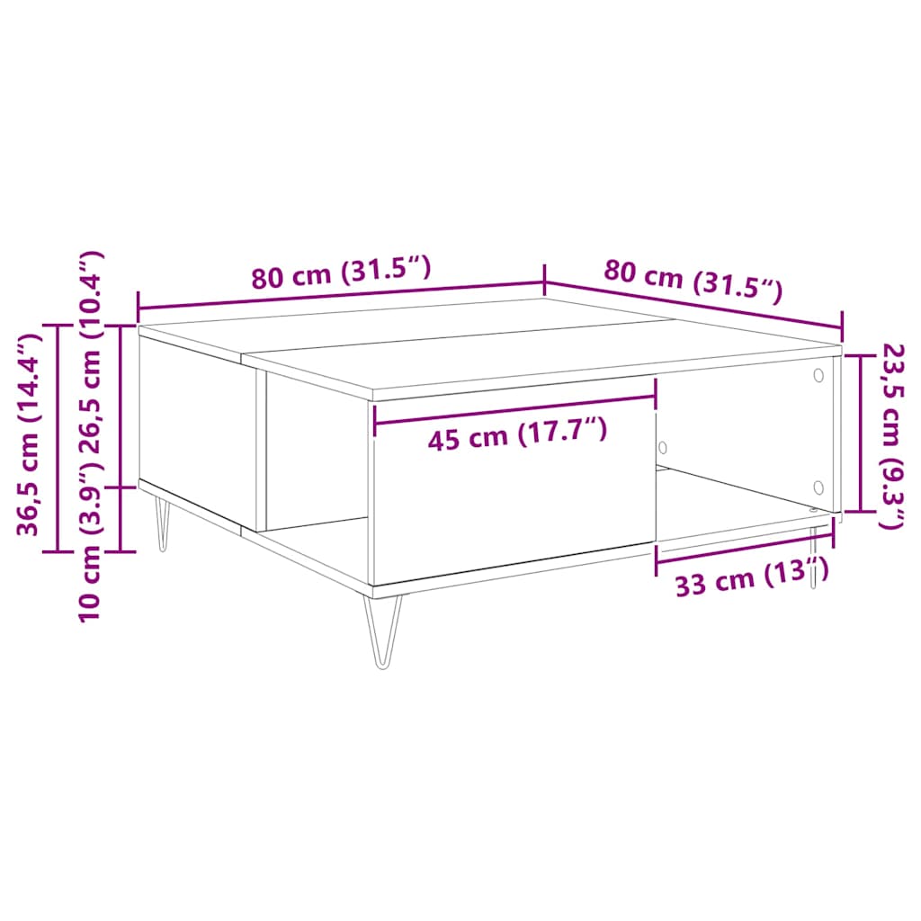 Kaffebord Svart Eik 80 x 80 x 36,5 cm Konstruert tre