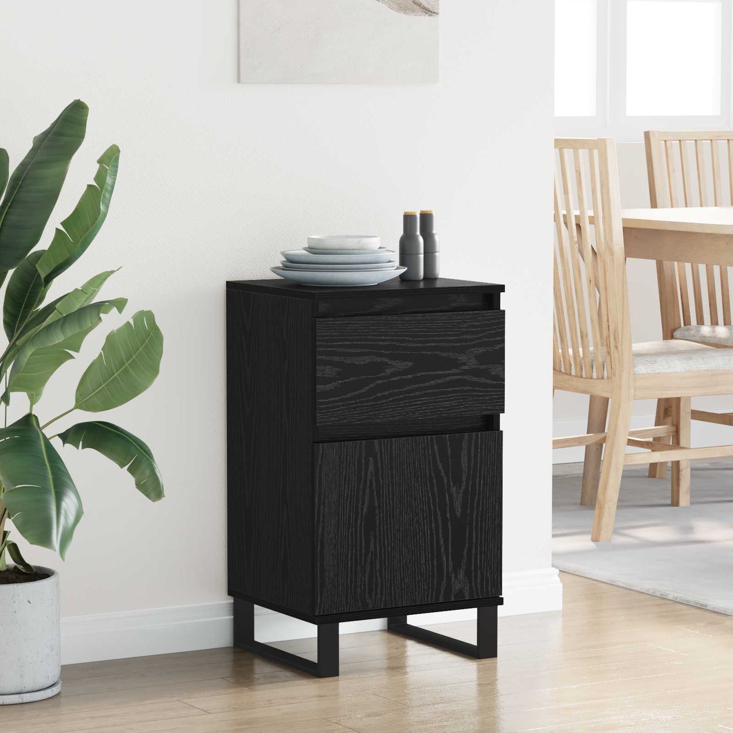 Serviesskap med skuff Svart eik 35 x 40 x 70 cm Konstruert tre