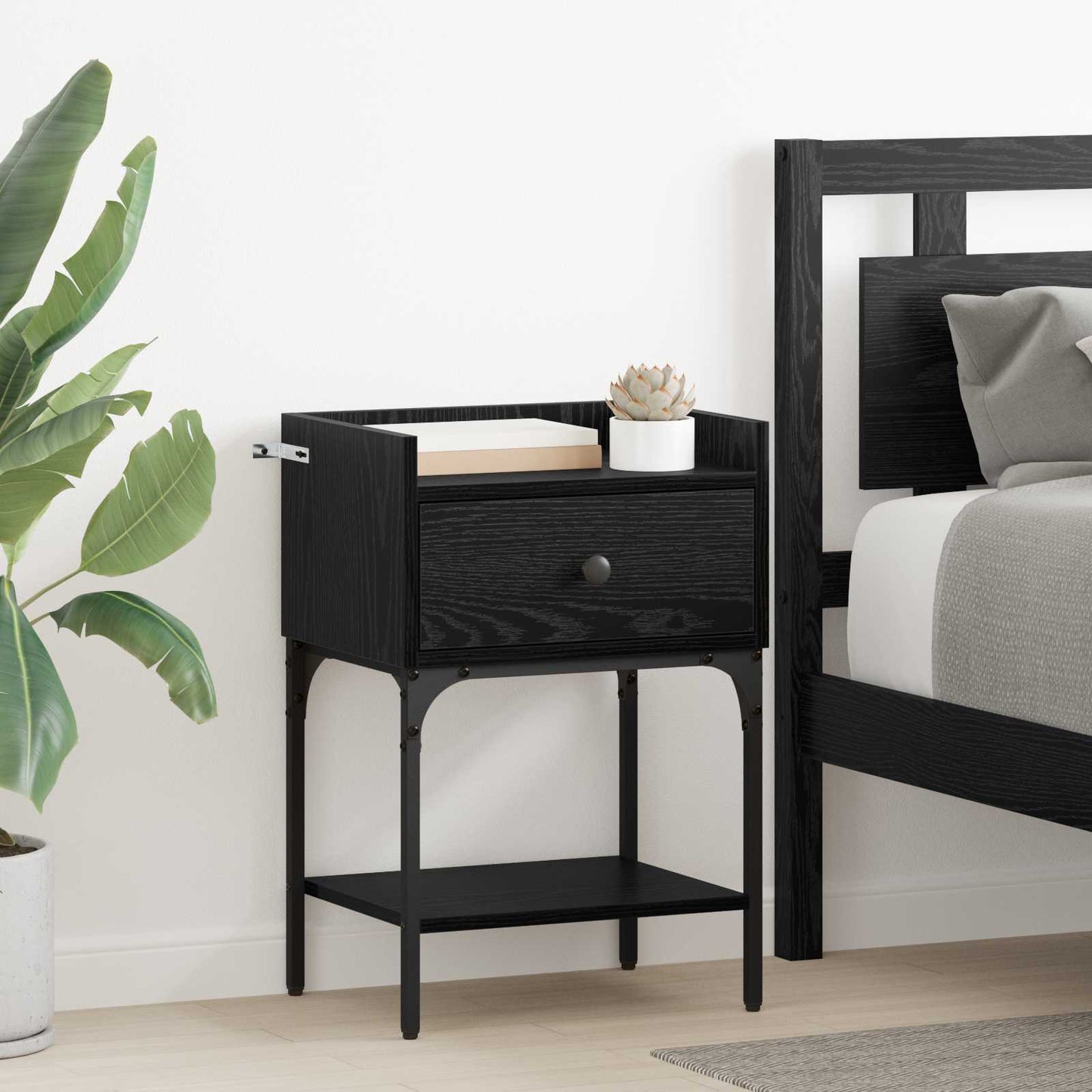 Nattbord 2 pcs Svart Eik 40 x 29 x 60 cm Konstruert tre