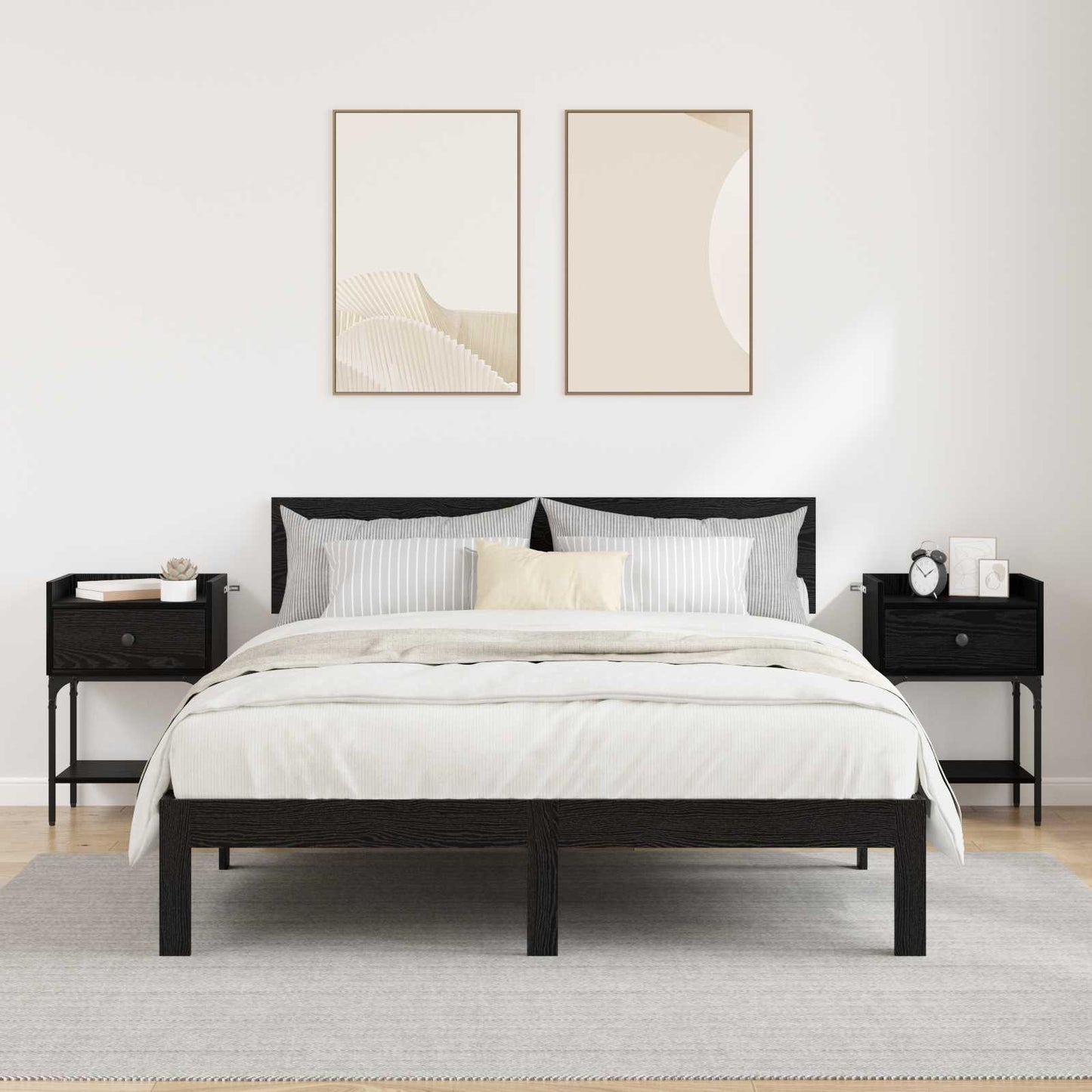 Nattbord 2 pcs Svart Eik 40 x 29 x 60 cm Konstruert tre