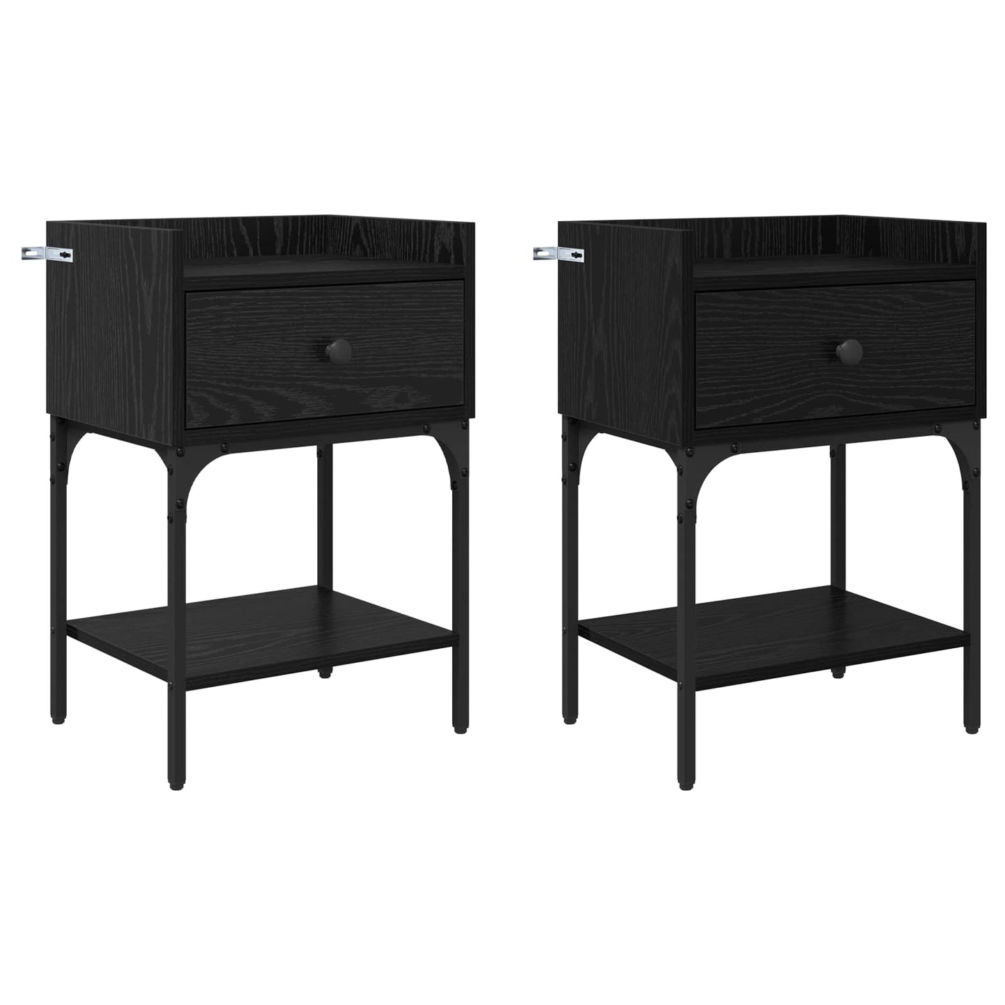 Nattbord 2 pcs Svart Eik 40 x 29 x 60 cm Konstruert tre